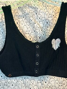 Dead in love - Black Thorn Bra Top Snap-Front with Heart Ghost Embroidery